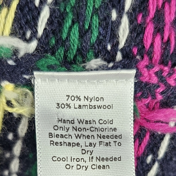 Talbots Lambswool Blend Rainbow Sweater Cardigan Size Large Navy Knit Button Up - Picture 14 of 14